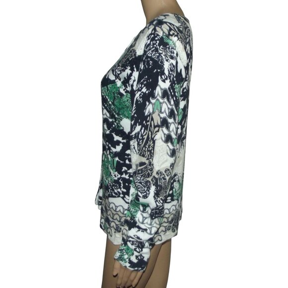 Christopher & Banks Cardigan Sweater Womens Small Button blue green white beige - Picture 6 of 13